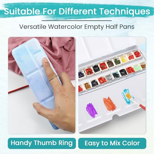 Empty Watercolor Palette Tin with 24 Half Pans, Metal Paint Tray and Mixing Wells, Customizable Travel Watercolor Palette for Plein Air, Studio, and Artists