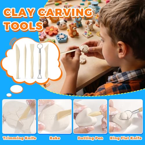 3.4FL OZ Air Dry Clay Glaze & 25pcs Tools Kit, Gloss Protective Sealant | Prevents Cracking, Scratching & Wear, Dotting Tools, Air Dry Clay Sculpting Tools for Carving, Stippling, Molding & Shaping