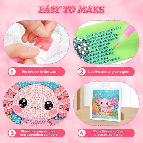 Arttoplus Axolotl Diamond Art Painting Kits for Kids with Frame 7x7 inch - color: CC1071-US
