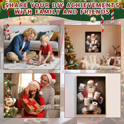 Ohhvvow Funny Christmas Diamond Art Painting Kit - Santa with Flying Toilet Paper Rolls, 5D Full Drill Round Diamonds & Tools, Holiday DIY Craft Gift for Women Men - color: Santa Claus with Toilet Paper