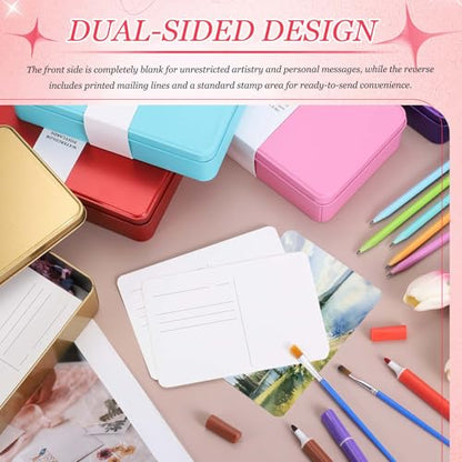 MECCANIXITY 20 Sheets Watercolor Postcards, 100% Cotton 4x6 Inch Watercolor Paper with Blue Tin Box Blank Postcards Rough for Mailing Painting Invitations Greeting Cards(140lb/300gsm) - color: Blue
