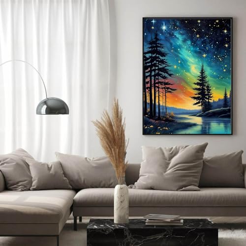 FOXKISS Tree Star Diamond Art Painting Kits for Adults，Full Drill Diamond Dots Paintings for Beginners, Round 5D Paint with Diamonds Pictures Gem Art Painting Kits DIY Crafts Kits 12x16inch - color: o