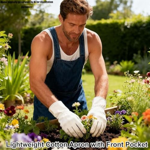 Adult Cross Back Apron, Stain Resistant Cotton Apron with Pockets ﻿ | Denim Cross Back Aprons, Cotton Apron Suitable for Gardens and Kitchens, with Pockets for Easy Carrying of Tools - color: B