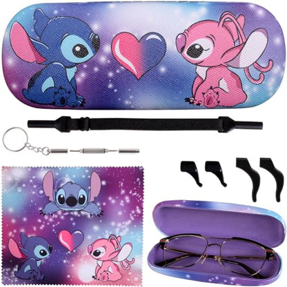 Cute Eyeglass Cases Hard Shell Storage Case Protective Box With Glasses Cloth Adjustable Glasses Strap Ear Grips Hook - color: Set-3