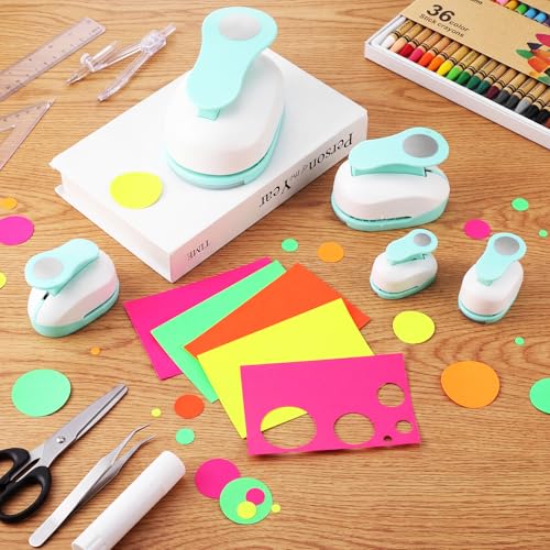 CHENGU 6 Pcs Circle Punch Set 3in/2in/1.5in/1in/0.6in/0.3in Scrapbook Hole Punchers Crafting with 10 Sticker Paper Round Cutter Scrapbook for Office Supplies DIY Albums Photos(Mint Green) - color: Mint Green, style: Circle