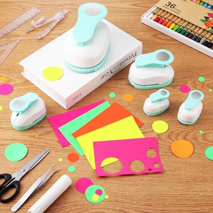 CHENGU 6 Pcs Circle Punch Set 3in/2in/1.5in/1in/0.6in/0.3in Scrapbook Hole Punchers Crafting with 10 Sticker Paper Round Cutter Scrapbook for Office Supplies DIY Albums Photos(Mint Green) - color: Mint Green, style: Circle