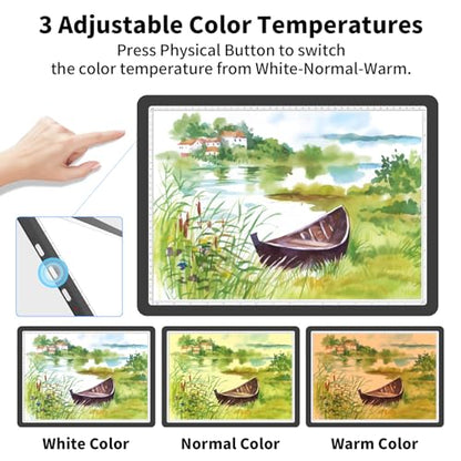 Rechargeable A4 Diamond Art Light Board with Carry Bag, 9000 Lux Tracing Light Box with Side Physical Buttons, 3 Colors & 6 Levels of Brightness, LED Light Pad for Diamond Painting, Weeding Vinyl - size: A4 with Bag