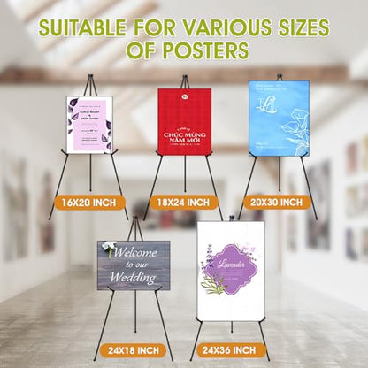 AROIC 63" Easel Stand for Display, 3 Pack Portable Foldable Metal Easel | Easels for Signs Wedding Logos ,Arts, Painting,Adjustable Floor Easels with 3 Storage Bag - style: 3P