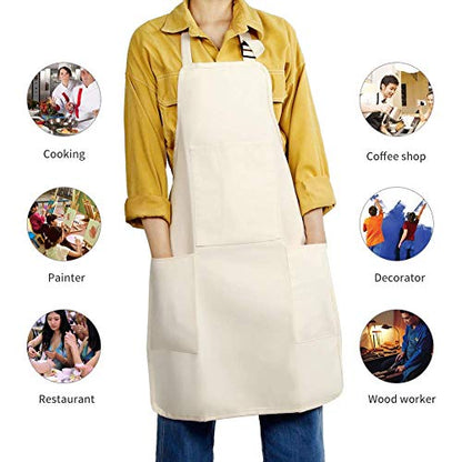 FreeNFond Kids Apron Adjustable Child Apron with 4 Pockets for Baking Painting - color: White