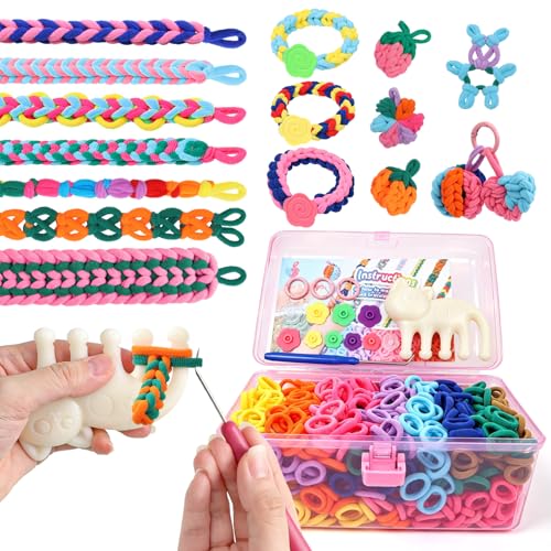DDAI Bracelet Making Kit for Girls Ages 6-12 – Arts and Crafts for Kids Weaving Loom Bracelets Kits -1000+ Colorful Elastic Cloth Loom Bands – Great Birthday Gift for Girls Boys 7 8-12 Years Old - color: rainbow-colored