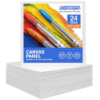Canvas Boards for Painting 10x10 Inch, Super Value 24 Pack Paint Canvases, White Blank Canvas Panels, 100% Cotton Primed Canvas for Painting, Painting Art Supplies - size: 10"×10"