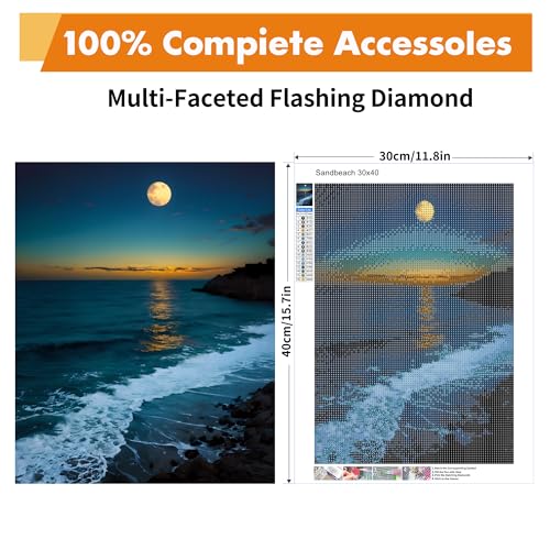 Yeadiffy Diamond Art Painting Kits for Adults Diamond Art Kits for Adults Beginners,5D Translucent Gems Diamond Painting,DIY Full Drill Diamond Gem Art and Crafts 12x16inch (Sandbeach) - color: Sandbeach