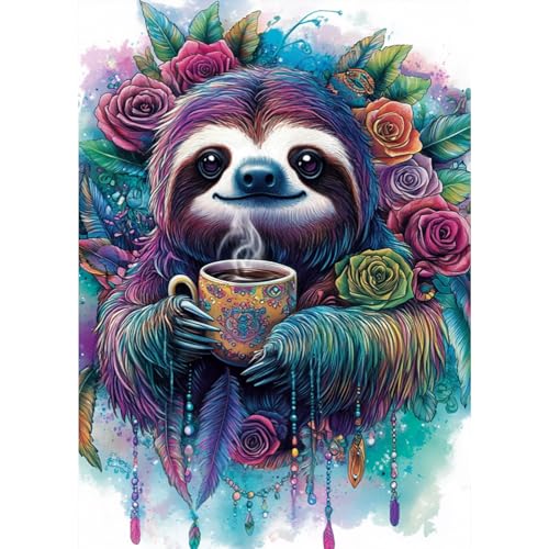 RICUVED Sloth Diamond Art Kits for Adults, Animal Diamond Painting Kits for Beginners, 5D DIY Full Round Drill Gem Dots Paint by Diamonds Art and Craft Kit for Gift Home Decor 12x16 inch - color: LD072