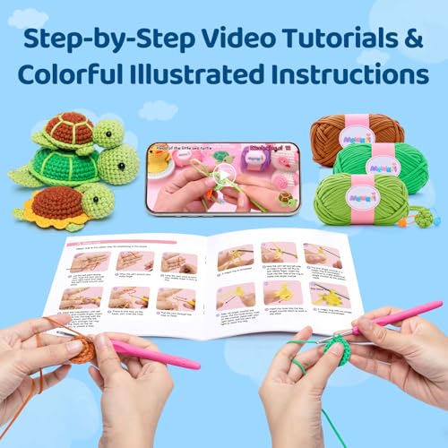 Mewaii Crochet Kit for Beginners, 3 Pack Sea Turtles Craft Set - color: Brown and Green