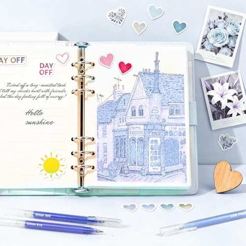 12 Blue Glitter Gel Pens Set, 1.0 mm Fine Point for Black Paper & White Paper, Large Capacity Pens for Journaling, Adult Coloring Books, Drawing, Note Taking, Highlighting - color: blue