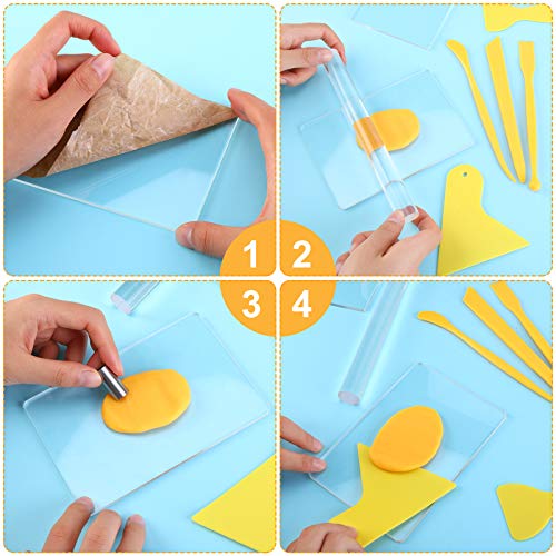 Honoson 23 Pcs Clay Sculpting Tools Set with Roller Cutters,Yellow | Acrylic Mat, Metal Round Cutters, Scraper Board, Ideal for Polymer Clay Crafts, Art Sculpting, Shaping and Modeling Projects - color: Yellow