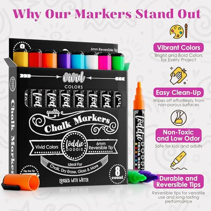 Loddie Doddie Liquid Chalk Markers, Chalkboard Markers, Dual Tips, 8 Pack - size: 1 Count (Pack of 8)
