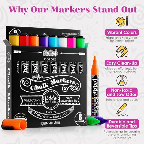 Loddie Doddie Liquid Chalk Markers, Chalkboard Markers, Dual Tips, 8 Pack - size: 1 Count (Pack of 8)
