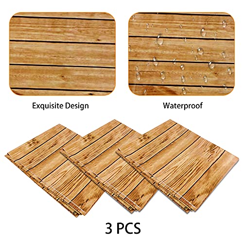 PHOGARY 3PCS Wood Grain Tablecover Wood Print Tablecloth, Rectangular Table Covers for Rustic Wedding Baby Shower Dcoration, Disposable Plastic Rectangular Table Cloth