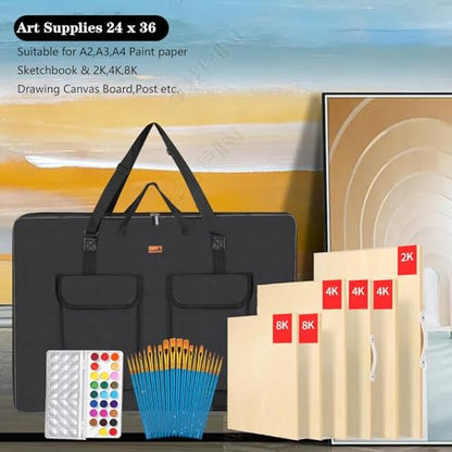 TreochtFUN Hard Side Art Portfolio Bag 24 X 36, Upgrade With Metal Frame | Heavy Duty Art Carrying Rigid Case,Sturdy Fabric For Artwork, Advertising,Canvas,Boards,Screen Monitors & Displays (Black)