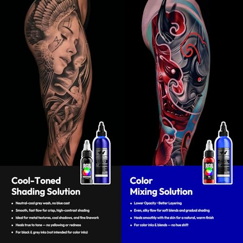 Tattoo Ink Color Mixing Solution, 2PCS Cool-Toned Shading Solution 8OZ and Color Mixing Solution 8OZ Premium Shading Solution TS701-240KIT