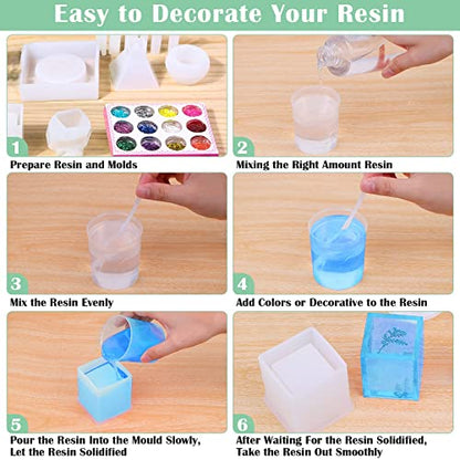 Silicone Resin Molds Kit 26PCS, Epoxy Molds, Large Casting with 12 Glitter Sequins for UV Casting, Including Sphere, Cube, Pyramid, Square, Coaster, Stone & Pendants