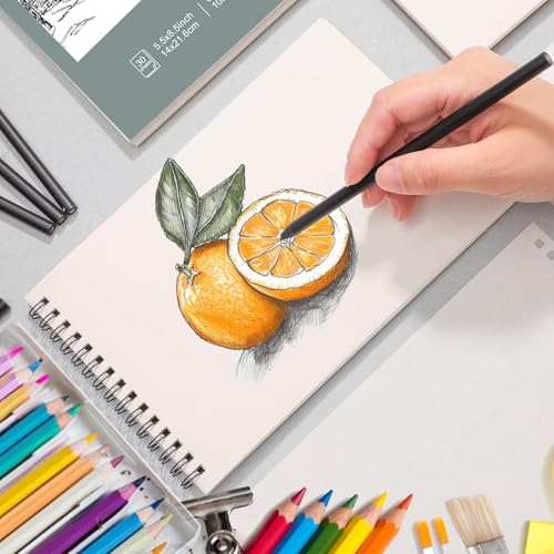 12 Pack Sketch Books 5.5 × 8.5 in, Top Spiral, 30 Sheets, Acid Free | 100gsm Paper, Dry Media Friendly, Acid-Free Paper, Portable Size, Flat-Lay Spiral Design - color: Light Cyan, size: 5.5 × 8.5Inch（12 Pack）