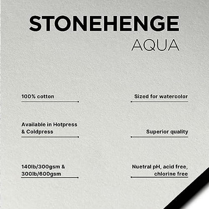 Stonehenge Aqua White Medium Weight Block, 140lb, Hotpress, 15 Sheets for Wet and Dry Media (12X16) - size: 12 x 16 inches