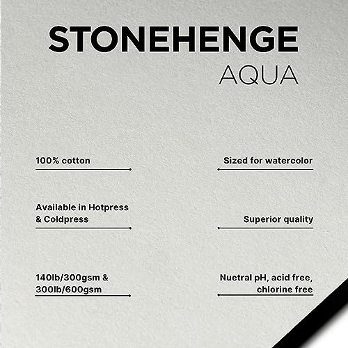 Stonehenge Aqua White Medium Weight Block, 140lb, Hotpress, 18 x 24 Inches, 15 Sheets for Wet and Dry Media - size: 18 x 24 inches