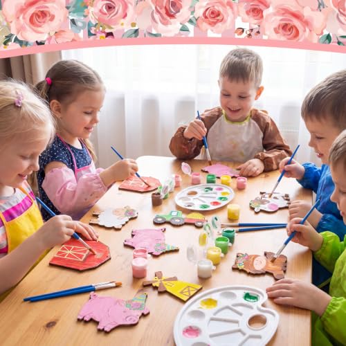 Saypacck 24 Pcs Party Favors Wooden Painting Craft Kits Birthday Party Supplies with Organza Bag for Goodie Bags Fillers Adult Thank You Gifts(Pink Farm) - style: Pink Farm