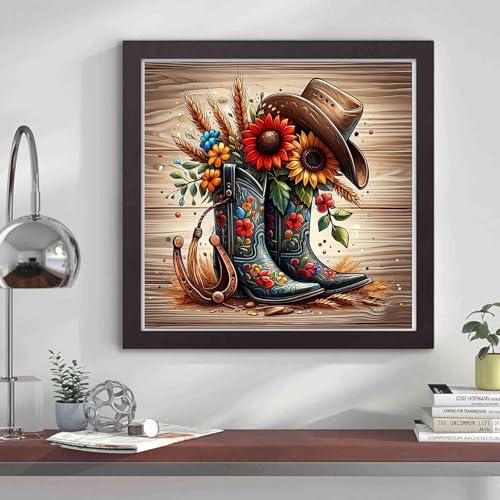 Diamond Art Kits for Adults, Boots Diamond Art Painting Kits for Adults | Retro Boots Stress Relief Full Round Drill Heartfelt DIY Gift Strong Adhesive Wall Decor HD Canvas 13.8x13.8in 35x35cm - color: Boots