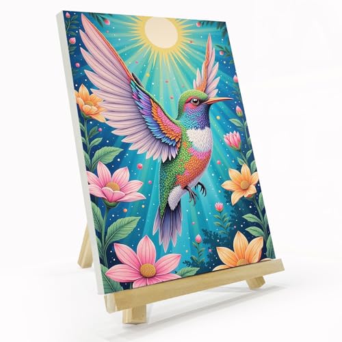 JOOZ Hummingbird Framed Paint by Numbers Kit for Adults 8x12 Inch | Adult Paint by Number Kits Framed Canvas, Flowers Paint by Number with Easel, DIY Oil Painting by Numbers, Home Wall Decor - color: Hummingbird 059