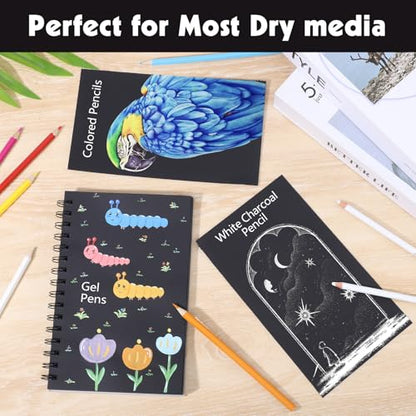 160gsm Black Paper Sketchbook 5.5 x 8.5 in, 50 Acid-Free Drawing Paper | Heavyweight black paper, finely textured, tears cleanly, lays flat, for pencils, chalk, metallic markers - size: 5.5×8.5 Inch (1 Pack )