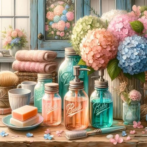 Accompany Wind Hydrangea Diamond Art Kits for Adults, 5D Flowers Diamond Painting Kits for Beginners,DIY Round Full Drill Diamonds Gem Art Crafts for Home Wall Decor Gifts 14x14 Inch - color: Hydrangea