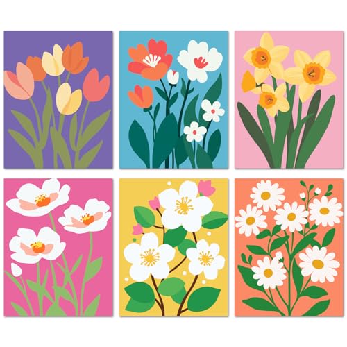 Bougimal 6 Pack Paint by Numbers Kit for Adults Beginners, 11" W x 14" L Simple Flowers DIY Acrylic Paint Set on Canvas Without Frame in Box, Adults Kids Paint by Numbers Kits for Home Wall Decor - color: Flower, size: 11" W x 14"L