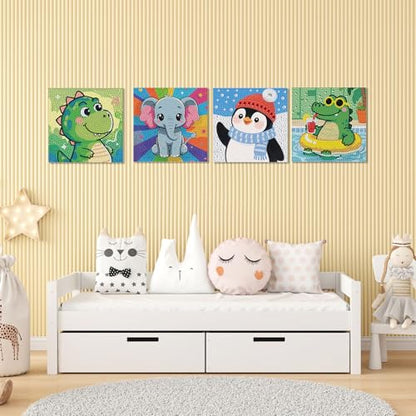 UiSdfuy Diamond Art Kits for Kids,Arts & Crafts for Kid Ages 8-12,Diamond Art for Kids,Gem Art 4 Pack Diamond Painting 6" X 6" (Dinosaur Crocodile Penguin Elephant) - color: Dinosaur Crocodile Penguin Elephant