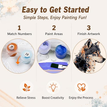 AUKELHJ Framed Paint by Numbers Kit for Adults, Wolf, 10x10 inch - color: 02-Wolf