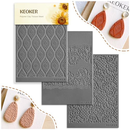 KEOKER Lace Texture Sheets for Polymer Clay, Sheet Mat for Creating Textured Clay Effects (A+B+C) - color: ALL