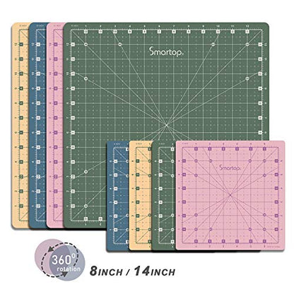 SMARTOP 14"x14" Rotating Self Healing Cutting Mat, Non-Slip Non-Reflective, Good for Quilting, Sewing, Crafts, Scrapbooking, Molandi Pink