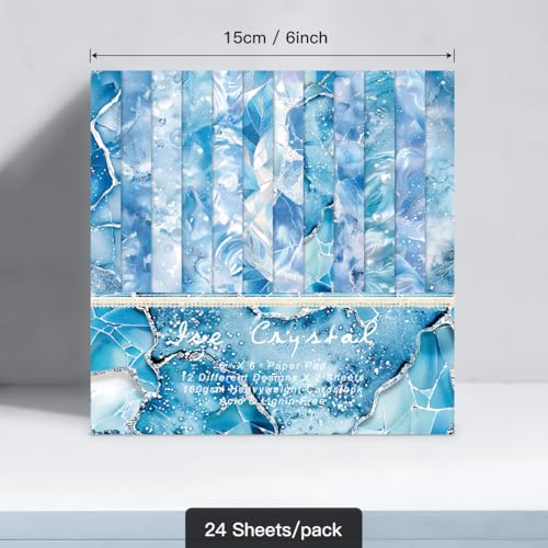 Scrapbook Paper Pad 6x6,Watercolored Blue Single-Sided Decopodge Scrapbooking DIY Decorative Background Cardmaking Supplies,Junk Journal Craft Paper - color: Sea Water Blue