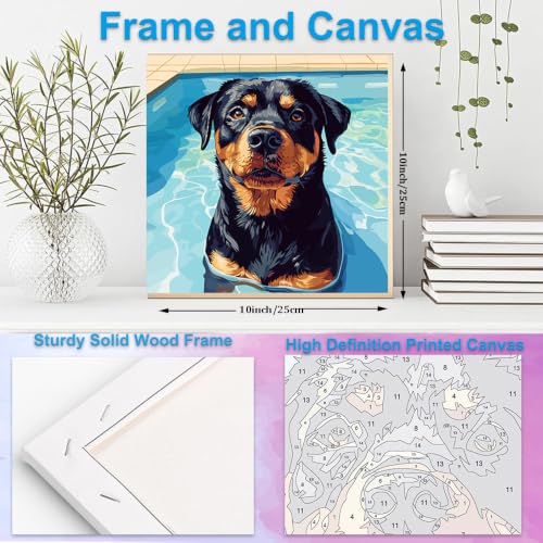 Artunion Framed Paint by Numbers Kit for Adults Beginners & Kids Ages 8-12,Rotweiler Dog Paint by Number with Frame,Dog Animal Paint by Numbers Kit on Canvas 10 * 10 Inch Without Easel - color: ZXT-374-F