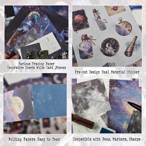Diuhofart Star Trails Scrapbooking Kit, 128 Pcs Journal Set | Includes A6 notebook, galaxy papers, PET stickers, washi tape and ephemera for celestial journals, cards and memory books. - color: Star Trails Postman