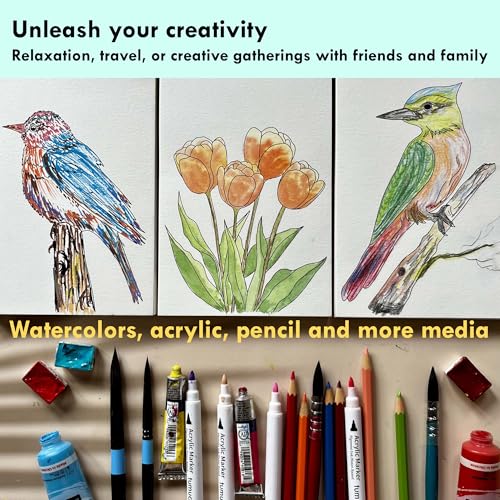 tumuarta Watercolor Coloring Book, 20 Unique Floral Designs, 5x7”, 100% Cotton, 300GSM, 140 LB, 20 Sheets, Cold Press, Acid Free Watercolor Paper Sketchbook, Glue Bound Mixed Media Pad (Flowers)