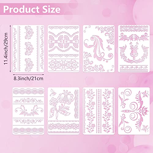 16 Pieces Flower Border Stencils, Mandala Stencils Templates Reusable Laser Cut Floral Painting Templates for DIY Wall Tile Furniture Canvas Craft Stencil Outdoor Indoor Decoration, 11.4 x 8.3 Inch