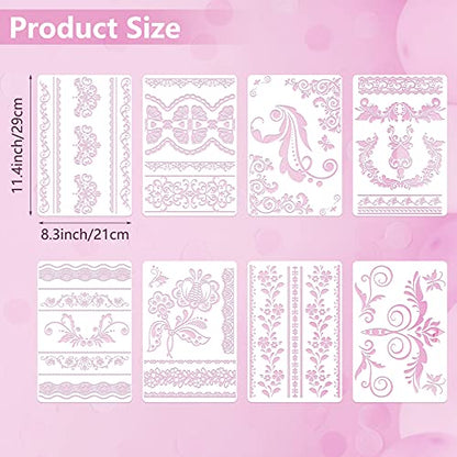 16 Pieces Flower Border Stencils, Mandala Stencils Templates Reusable Laser Cut Floral Painting Templates for DIY Wall Tile Furniture Canvas Craft Stencil Outdoor Indoor Decoration, 11.4 x 8.3 Inch