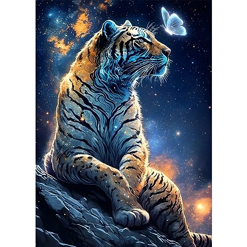 RICUVED Diamond Art Kits for Adults, Tiger Diamond Art Kits Full Drill 5D Fantasy Diamond Art, Starry Sky Diamond Gem Dots Art and Crafts for Gift Home Wall Decor 12x16 Inch/30x40cm - color: Fantasy Tiger