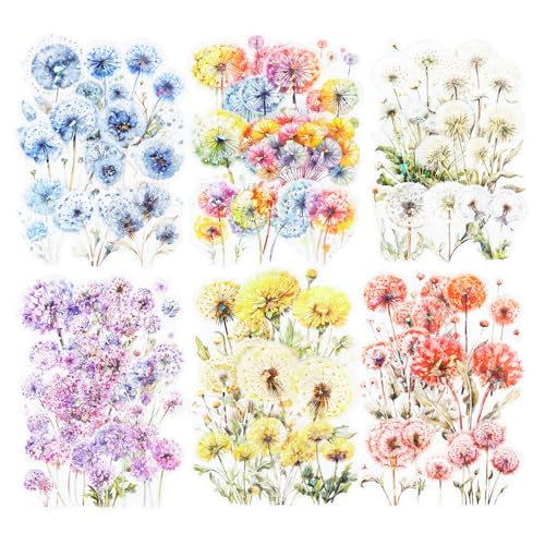 60 Pcs Holographic Dandelion Floral Stickers for Scrapbooking - color: Dandelion Wish