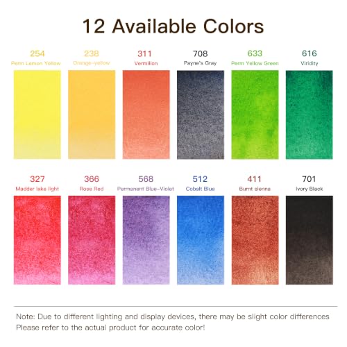 rubens Professional Watercolor Paint Set, 12 Colors 5ml Tubes, Ideal for Travel - color: Caroline 12 colors