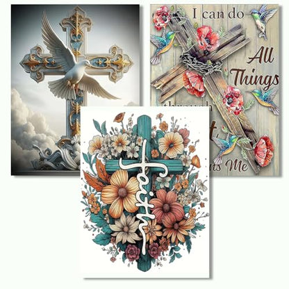 Axquilon 3 Pack Religious Diamond Art Kits for Adults 12x16inch | Cross Diamond Painting Kits for Adults, 5D Round Full Drill Christian Gem Art, Paint by Diamonds Pictures DIY Crafts Kits - color: 3 Pack Cross