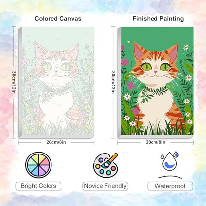 Yezavesu Framed Paint by Numbers Kit for Adults Beginner & Kids Ages 8-12, Cat Paint by Numbers with Frame, DIY Number Painting for Adults Orange Cat for Home Wall Decor Gift 8X 12 inch | With Frame Canvas 8x 12 inch, DIY Acrylic Painting by Numbers Orang